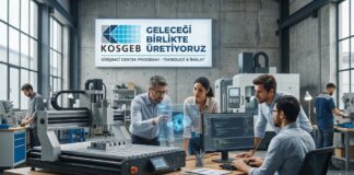 KOSGEB Girişimci Destek Programı: Başvuru Şartları ve Hibe Detayları KOSGEB Girişimci Destek Programı kapsamında modern bir atölyede CNC makinesi başında çalışan teknoloji odaklı girişimciler.
