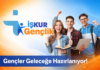 İŞKUR Gençlik Programı tanıtım görseli, gençlerin eğitim ve kariyer fırsatlarına erişimini, başvuru şartları ve maaş bilgilerini simgeleyen afiş tasarımı.