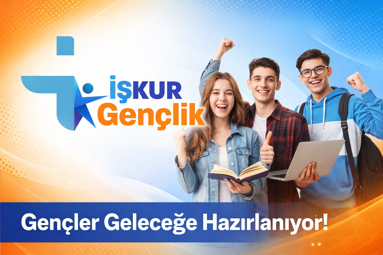 İŞKUR Gençlik Programı tanıtım görseli, gençlerin eğitim ve kariyer fırsatlarına erişimini, başvuru şartları ve maaş bilgilerini simgeleyen afiş tasarımı.